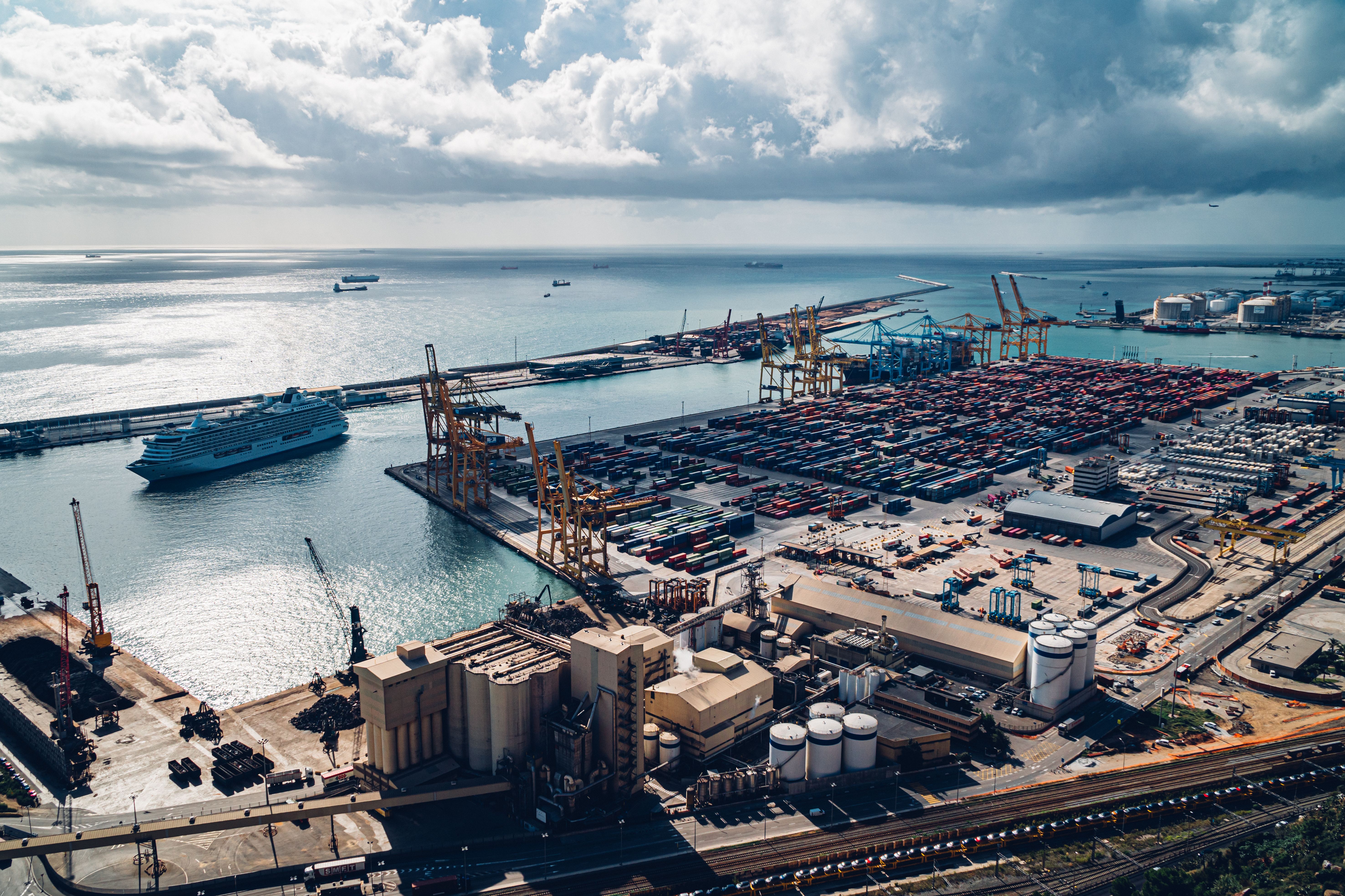 Aerial view of a container port and cargo terminal